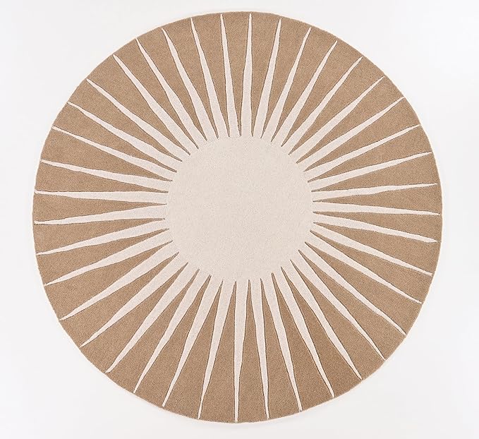 Modern Round Area Rug – Hand-Tufted with 100% NZ Wool, Thick & Soft Circular Carpet for Living Room, Bedroom & Dining Room Decor (Warm Natural, 8' Round)
