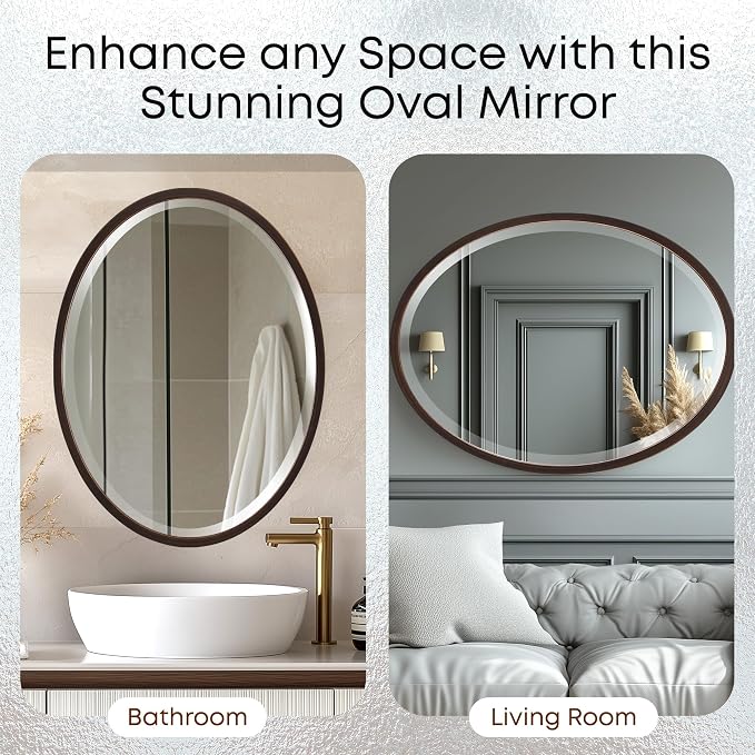 OVALCREST - Oval Wooden Beveled Wall Mirror for Home Decor, Bathroom, Vanity, Bedroom, Living Room, Hallway - London Style (Rubbed Bronze) 17.1 x 13.1