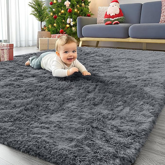 OLANLY 4x12 Area Rugs for Living Room Bedroom, Machine Washable Soft Fluffy Shaggy Bedside Rug, Indoor Floor Carpet for Kids Girls and Boys, Dorms, Nursery Rooms, Home Decor Aesthetic, Grey