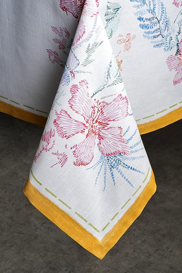 Maison d' Hermine Table Cloth Square Table 100% Cotton 60 x 60 Inches Tablecloth Reusable Decorative for Dining Room Farmhouse Home Valentines Day Decorations Spring Summer - Paradise Island