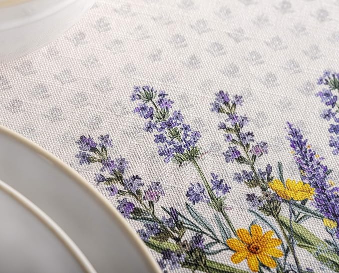 Maison d' Hermine Table Cloth Round Table 100% Cotton 69 Round Inches Tablecloth Reusable Decorative for Dining Room Farmhouse Home Valentines Day Decorations Spring Summer - Fanny Lavender