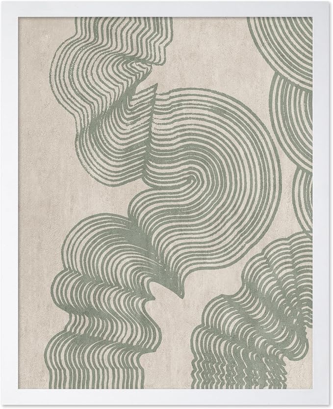 Poster Master Line Drawing Poster - Curved Lines Print - Geometric Art - Sketch Art - Abstract Art - Mid Century Modern Art - Minimal Art - Great Bedroom or Living Room Decor - 8x10 White Framed