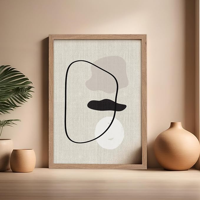 Poster Master Shapes on Linen Poster – Linen Print – Chic Boho Art – Abstract Shapes Artwork – Mid-Century Modern Piece – Great Bedroom or Living Room Wall Decor – 16x20 Beige Framed