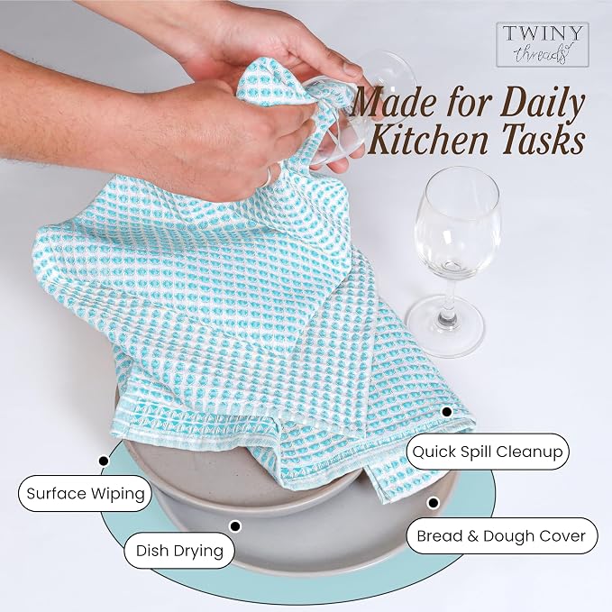 TWINY threads Circle Waffle Dish Towels 4 Pack, 16x26 Inches, 100% Cotton, Premium, Breathable, Quick Dry, Multi Purpose Kitchen Cloths, Suitable for Everyday Use, Housewarming Gifts, Assorted