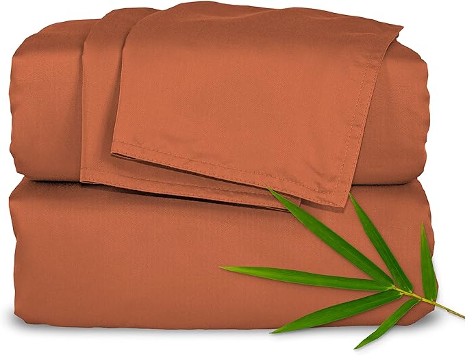 Pure Bamboo Twin Sheets, Genuine 100% Organic Viscose Derived from Bamboo Bed Sheet Set, Luxuriously Soft & Cooling, Double Stitching, 2 Year Quality Promise (Twin, Terracotta)