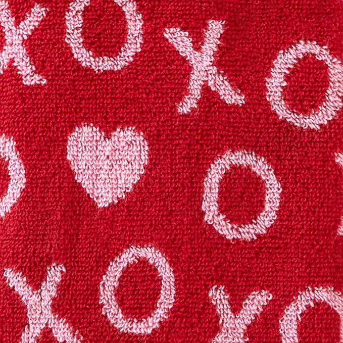 SKL Home Valentines Day Xs and Os Jacquard 100% Cotton Reversible 2pc Hand Towel Set, Decorative for Bath/Kitchen/Bar & Gift, Red