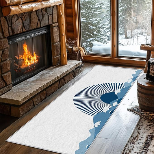 Boho Sunshine Runner Rug 2x5, Japanese Landscape Design, Modern Coastal Area Rug Washable Hallway Rugs Non-Slip Floor Carpet Runner for Bedroom, Narrow Hallway, Kitchen Aisle