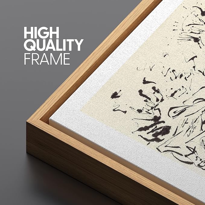 SIGNLEADER Framed Canvas Print Wall Art Jackson Pollock Ink Rice Paper Sketch Abstract Shapes Illustrations Fine Art Decorative Minimalist Relax/Calm for Living Room, Bedroom, Office - 24"x36" NATURAL