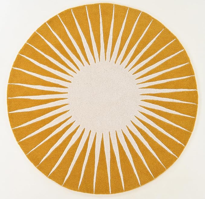 Restoration and Renovation Modern Round Area Rug – Hand-Tufted with 100% NZ Wool, Thick & Soft Circular Carpet for Living Room, Bedroom & Dining Room Decor (Mustard, 4' Round)