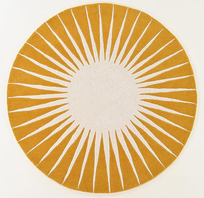 Modern Round Area Rug – Hand-Tufted with 100% NZ Wool, Thick & Soft Circular Carpet for Living Room, Bedroom & Dining Room Decor (Mustard, 4' Round)