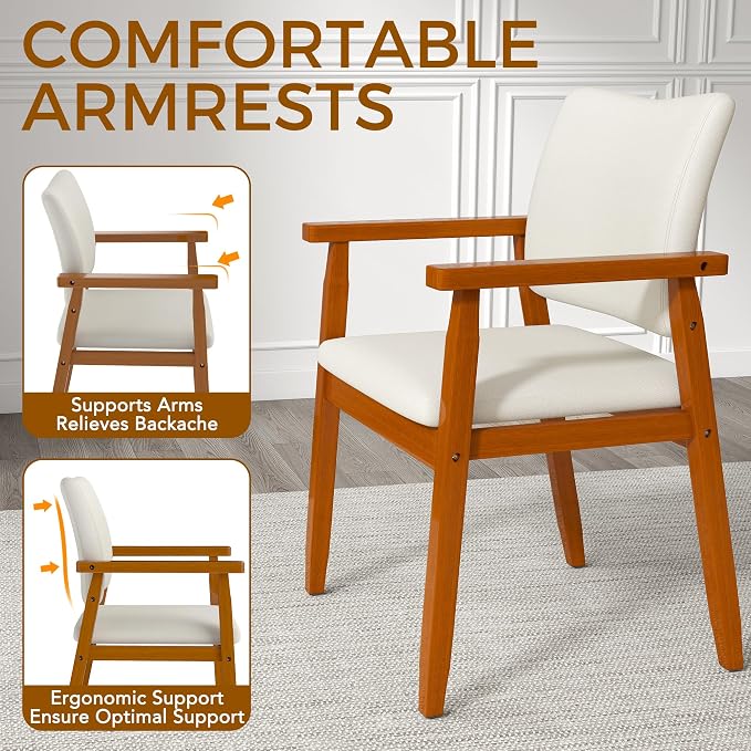 Set of 4 Walnut Dining Chairs, Wood Arm and Legs Chairs,Beige Color Living Room Chairs for Decor Furniture