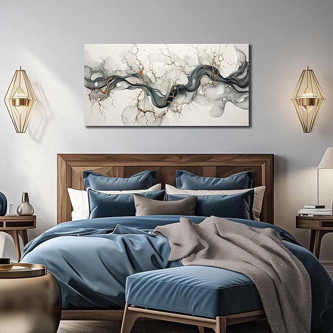 Abstract Wall Art for Living Room Black White and Gold Wall Decor for Office Modern Prints Wall Art for Bedroom Size 20 x 40 Inch