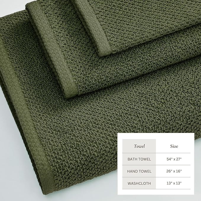 Great Bay Home 100% Cotton 6 Piece Towel Set - Absorbent, Quick-Drying, Durable Bath Towels for Bathroom Decor - Low-Twist, Two-Ply Fibers (Forest Green).