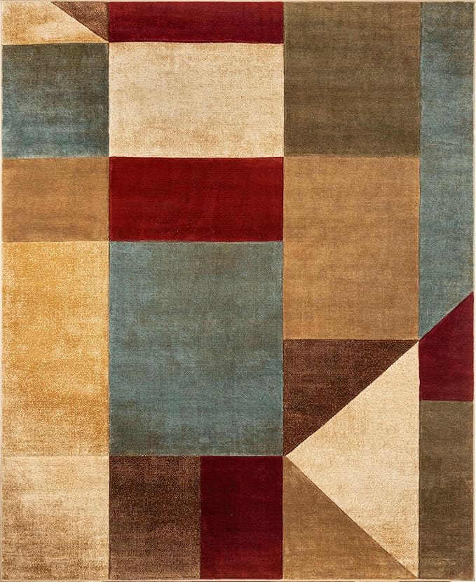 Well Woven Good Vibes Marcia Multi Color 7'10" x 9'10" Modern Area Rug for Living & Dining Room - Stain-Resistant, Hand-Carved, 3D Abstract Design