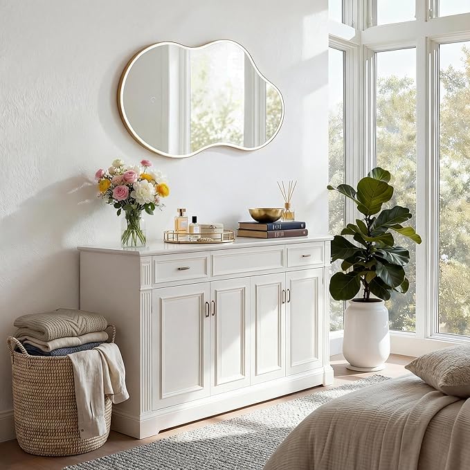 SHYFOY 43” x 23” Irregular Cloud-Shaped LED Wall Mirror, Modern Asymmetrical Silver Wall Mirror with Backlit Light for Bedroom, Living Room, Bathroom, Entryway