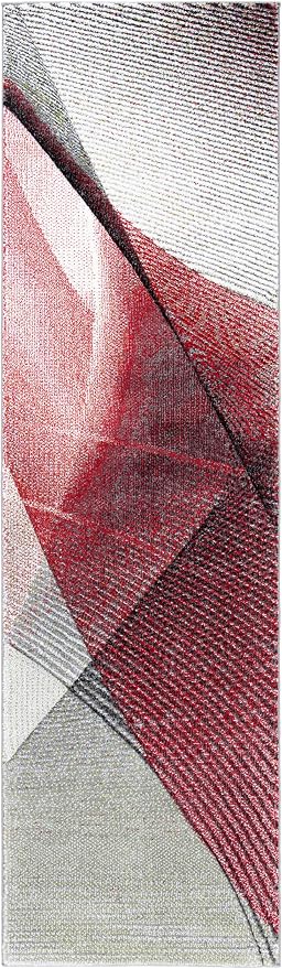 SAFAVIEH Hollywood Collection Runner Rug - 2'3" x 8', Grey & Red, Mid-Century Modern Design, Non-Shedding & Easy Care, Ideal for High Traffic Areas in Living Room, Bedroom (HLW715Q)