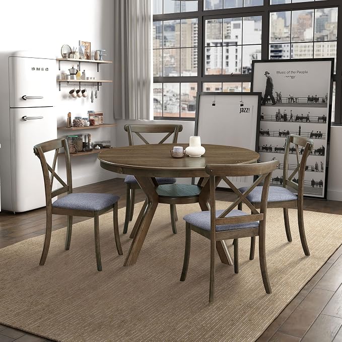 JUSTONE 47.2''Round Dining Table for 4,Modern Kitchen Table Wooden Trestle Pedestal Base,Minimalist Elegant Dining Table for Living Room, Dining Room,Small Space(φ47.2"x29.9"H,Oak)