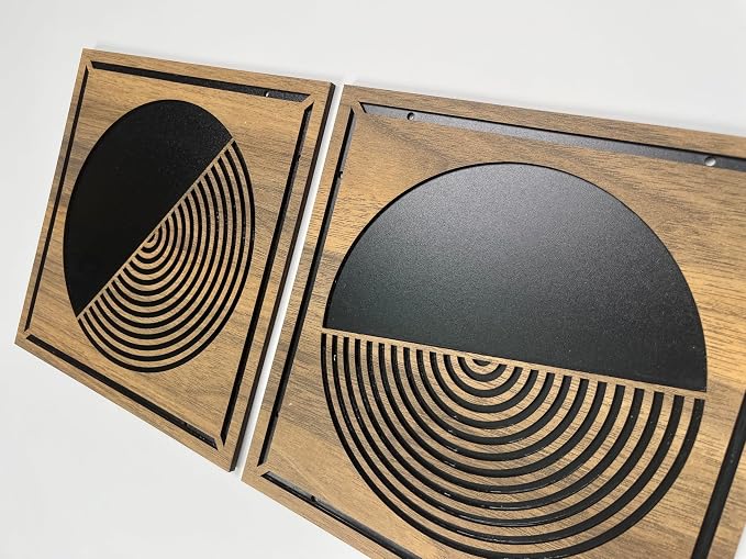 4 Piece Mid Century Modern Wood Wall Art Set, Geometric Boho Patterns for Eclectic and Maximalist Style, Wall Decor for Trendy Rooms