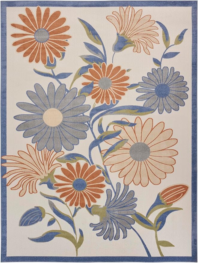 Nourison Home Aloha Beige Multicolor 7'10" x 10'6" Area Rug - Easy Clean, Non Shedding, Bed Room, Living Room, Dining Room, Kitchen (8' x 11')