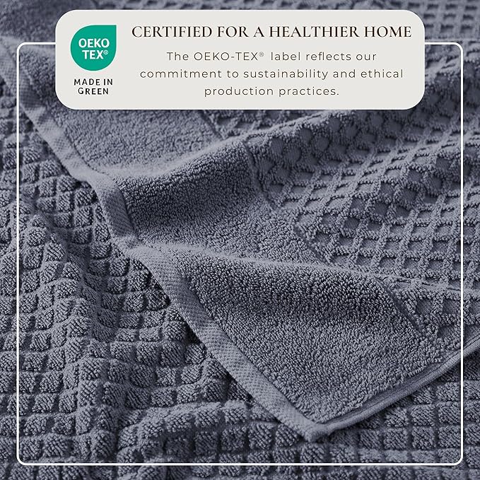 Great Bay Home Hand Towels - 100% Cotton 6 Pack 26x16 Hand Towel Set - Absorbent, Durable, Quick-Dry Towels for Bathroom (Chambray Blue)