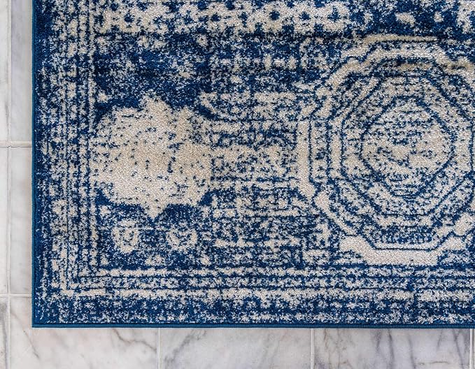Unique Loom Bromley Collection Area Rug - Wells (8' x 11' Rectangle, Ivory and Blue/ Ivory)