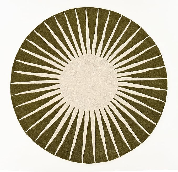 Modern Round Area Rug – Hand-Tufted with 100% NZ Wool, Thick & Soft Circular Carpet for Living Room, Bedroom & Dining Room Decor (Moss Green, 8' Round)