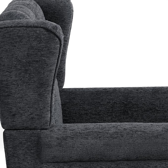 High Back Accent Chair, Fabric Wingback Chair Upholstered Armchair for Living Room, Comfy Single Sofa Bedroom Reading Seat with Retro Solid Wood Legs - Black Blue
