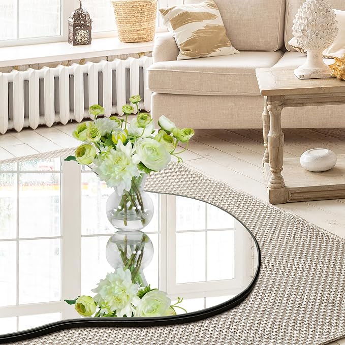 32"x20" Frameless Asymmetrical Irregular Bathroom Mirror, Wavy Vanity Wall Mirror for Modern Bathroom, Bedroom, Entryway, Living Room Decor