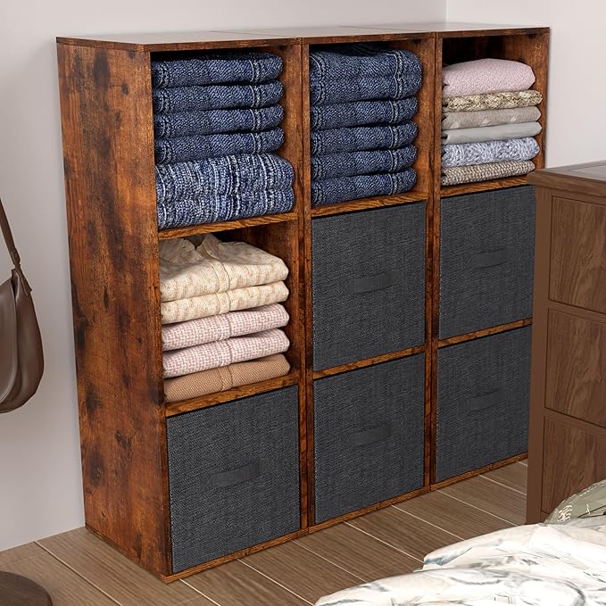 3 Cube Storage Organizer, 3 Tier Cube Low Bookcase Freestanding Storage Display Organizer, Three-Cubes Open Shelf Bookshelf for Home Office (Retro Brown, 3-Cube)