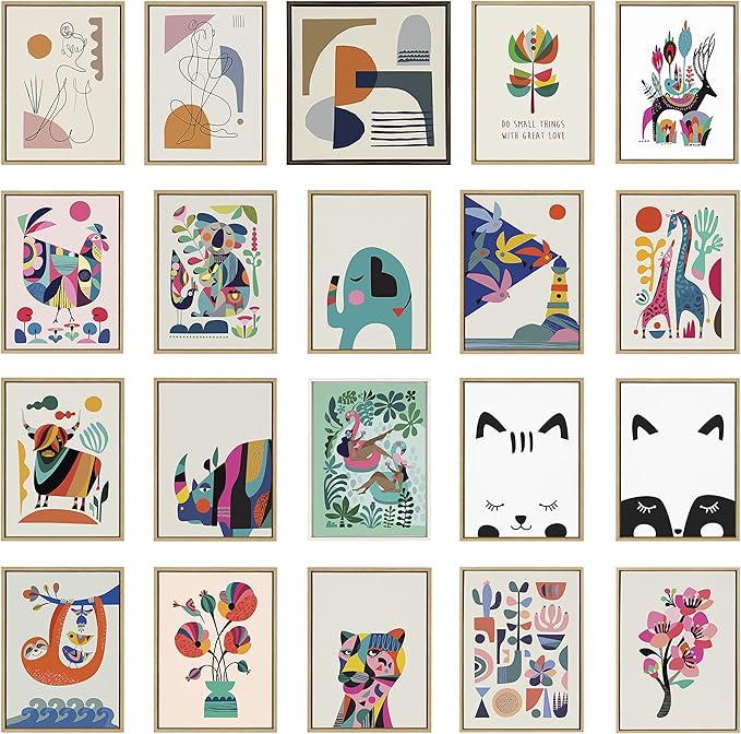 Kate and Laurel Sylvie Mid Century Modern Pattern Framed Canvas Wall Art by Rachel Lee of My Dream Wall; 23x33 Natural; Colorful Abstract Art Print for Wall