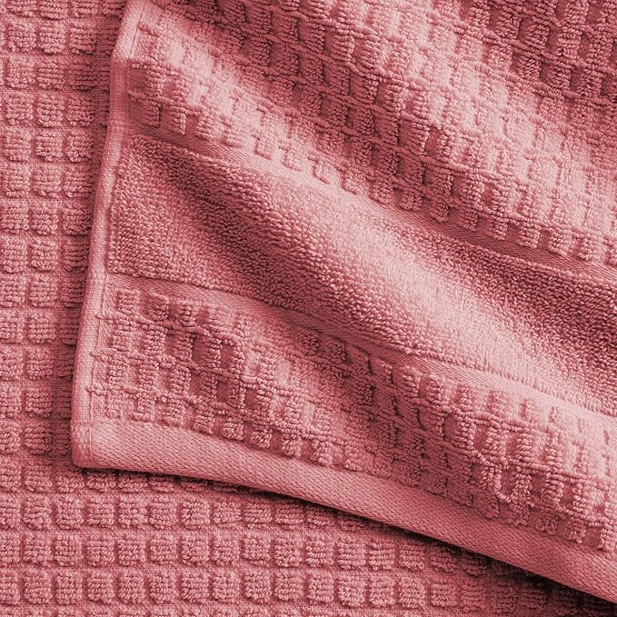 Market & Place 100% Cotton Super Soft Luxury Towel Set | Quick-Dry and Highly Absorbent | Waffle Textured | 550 GSM | 2 Bath Towels, 2 Hand Towels, & 2 Washcloths | Harper Collection (Rose)
