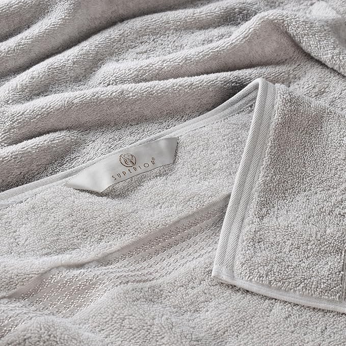 Superior Heritage Egyptian Cotton Bath Towel Set, Large Body Towels for Home Bathroom, Master, Guest Bath Decor, Plush, Absorbent Basics, Spa, Hotel, Resort, Luxury Essentials, Set of 4, Silver