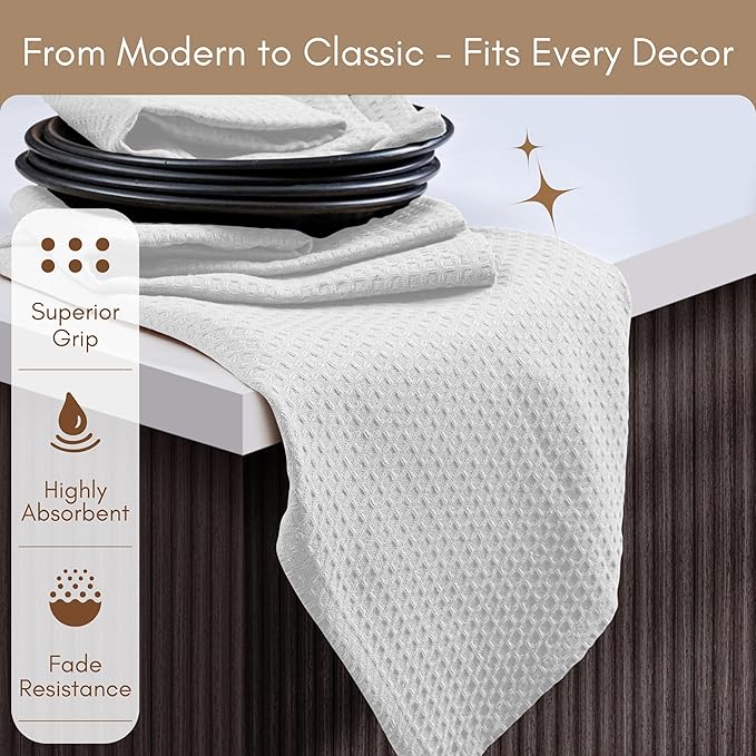 TWINY threads Waffle Kitchen Towel, Premium Large Kitchen Linen Set, 100% Cotton Dish Cloths, Absorbent Quick Drying Wash Rags for Drying Dishes, Reusable, Set of 6, 16x26 Inches, White