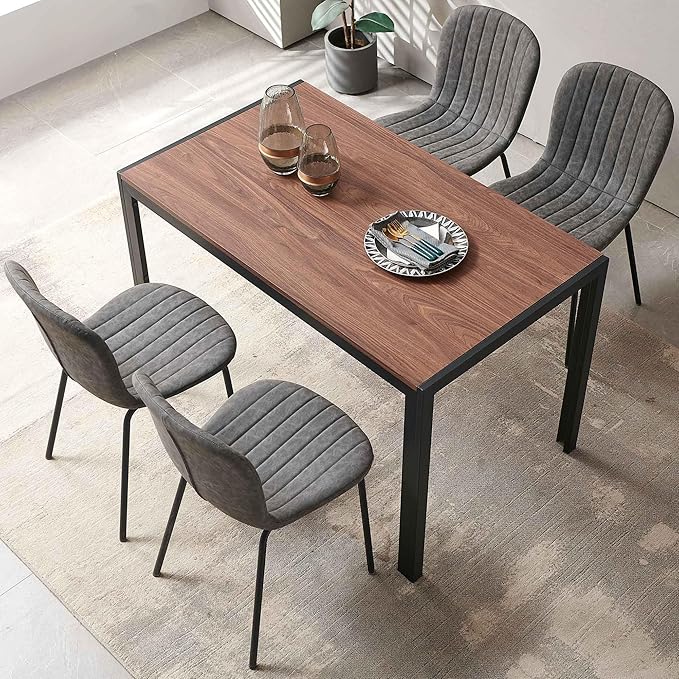 NORDICANA 5 - Piece Dining Set, Industrial Style 47 in Kitchen Table with Dark Grey Faux Leather Dining Chairs for 4 Person, Dining Room Table Set for Dinette, Breakfast Nook Breakfast Nook