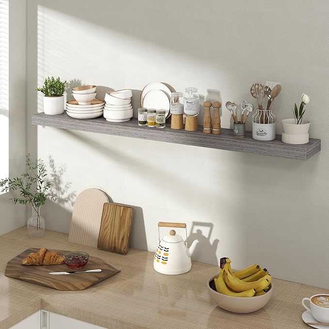 48 Inch Floating Shelves for Wall 1 Pack, 48" Wall Shelves for Books, Storage, Decor, Wall Mounted Floating Shelf with Invisible Brackets for Kitchen, Living Room, Gray