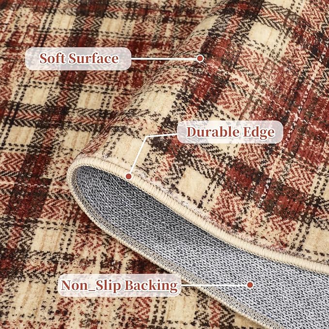 Living Room Area Rug 6x9 Washable Rugs Soft Bedroom Rug Farmhouse Large Area Rug Non Slip Throw Rugs Modern Low Pile Non Shedding Stain Resistant Carpet for Dining Room Classroom 6'x9' Red