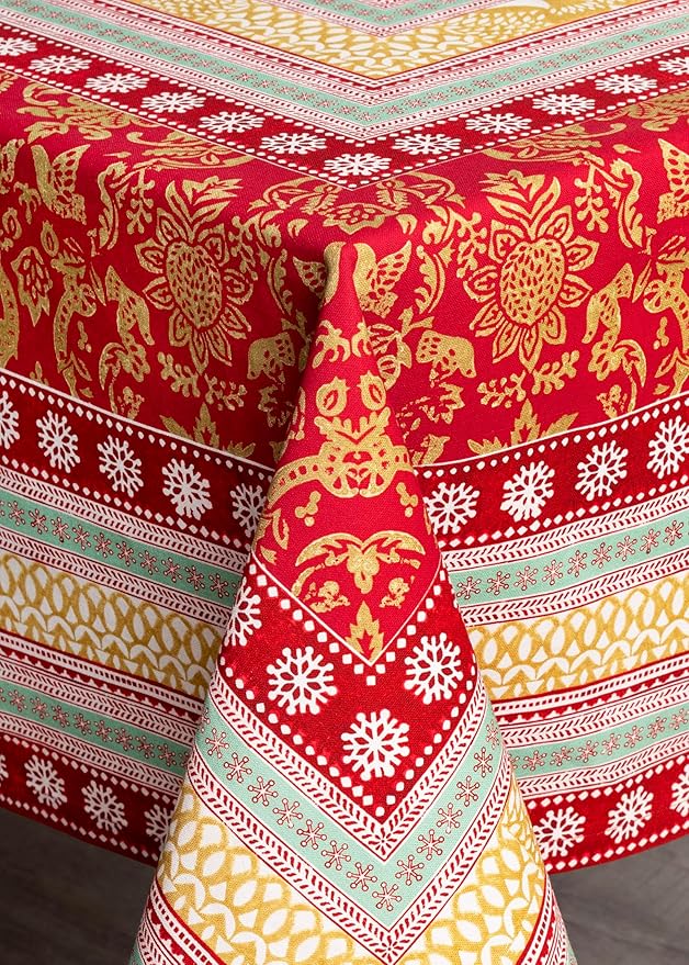 Maison d' Hermine Table Cloth Square Table 100% Cotton 60 x 60 Inches Fall Tablecloth Reusable Everyday Use for Thanksgiving Christmas Decorations Dining Farmhouse Party (Sofia)