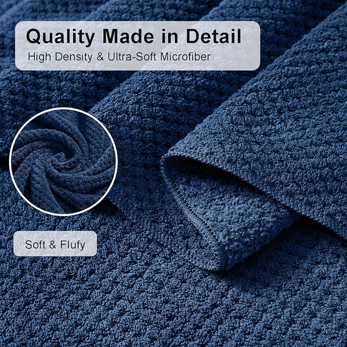8 Piece Large Navy Family Bath Towel Set-2 Oversized Bath Towel Sheets,2 Hand Towels,4 Washcloths-600GSM Soft Highly Absorbent Quick Dry Beach Chair Towels Woven Towels for Bathroom Hotel and Spa