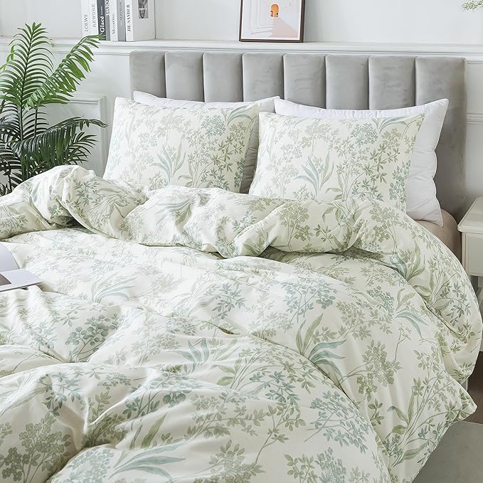 HoneiLife King Size Duvet Cover - 100% Cotton Comforter Cover, Floral Duvet Cover Sets with Zipper Closure & Corner Ties, 3-PC Wildflower Bedlinen Sets