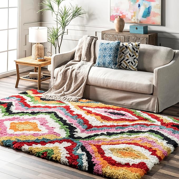 Nuloom Abbey Multicolor/Ivory, 4' x 6', Handmade, Geometric, Comfy and Durable, High Traffic, Performance, Weather Resistant Area Rug for Bedroom, Living Room, Dining Space, Den, Foyer, Entryway