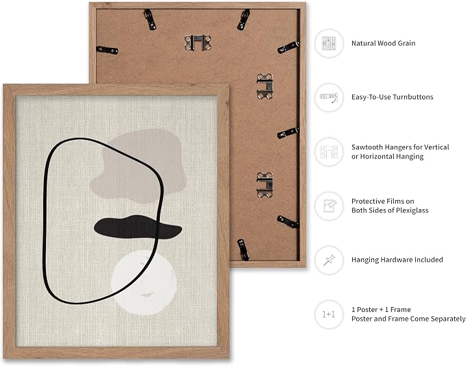 Poster Master Shapes on Linen Poster – Linen Print – Chic Boho Art – Abstract Shapes Artwork – Mid-Century Modern Piece – Great Bedroom or Living Room Wall Decor – 11x14 Beige Framed