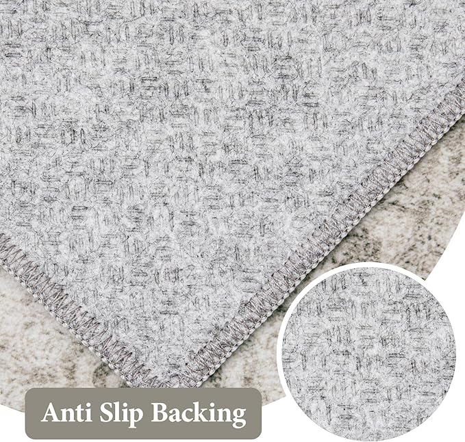 Area Rug 9x12 Vintage Rug: Large Washable Indoor Medallion Rugs Low Pile Distressed Floor Carpet Retro Accent Rug for Living Room Bedroom Kitchen Dining Table Home Office(Distressed Taupe, 9'x12')
