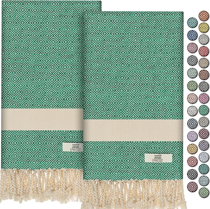 Hand Towels - Set of 2 | 18" x 30" - Decorative Turkish Hand Towel for Bathroom, Kitchen, Guest, Face, Hair, Tea, Dishcloth (Diamond, Benetton)