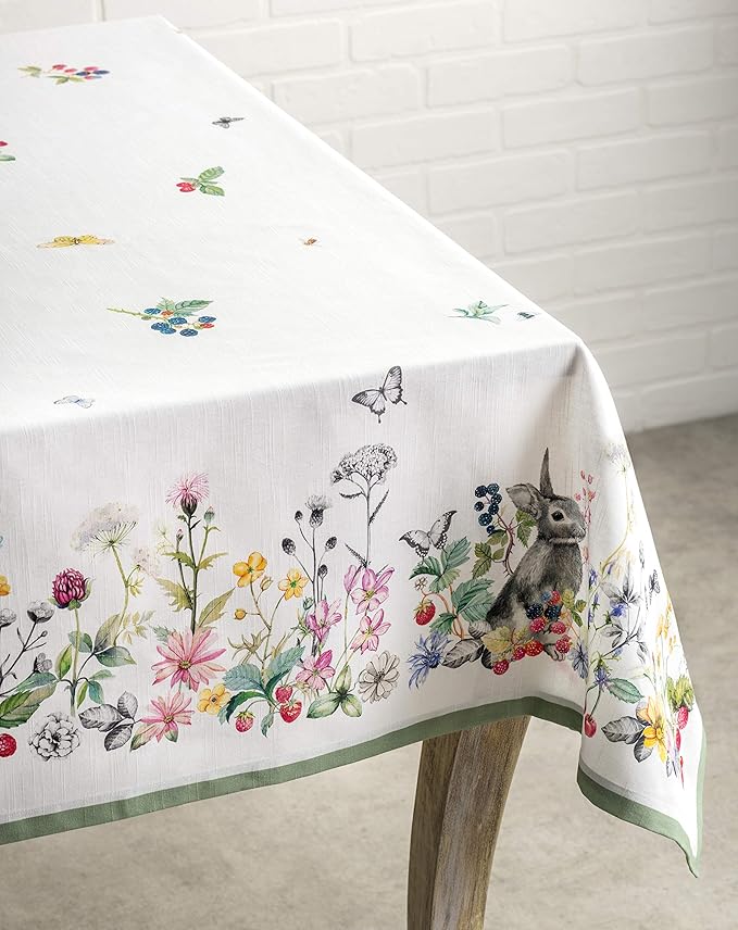 Maison d' Hermine Table Cloth Rectangle Table 100% Cotton 70 x 90 Inches Tablecloth Reusable Decorative for Dining Room Farmhouse Home Valentines Day Decorations Spring Summer - Printemps