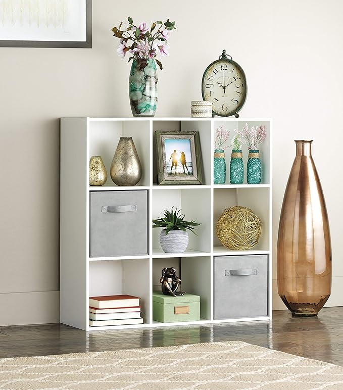 Whitmor 9 Cube Storage Organizer, 3 Tier Stackable MDF Bookcase, Open Storage Display Bookshelf, Storage Cabinet for Living Room, Bedroom, Home, Office, 35.5" L x 11.7" W x 35.5" H, White