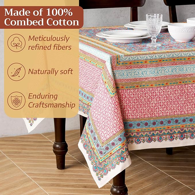 Maison d' Hermine Premium Table Cloth Rectangle Table 100% Combed Cotton 140 x 70 Inches Tablecloth Reusable Decorative for Dining Room, Farmhouse, Home, Party, Festive & Wedding - Lauris