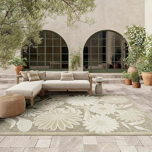 Nourison Home Aloha Ivory Sage 9' x 12' Area Rug - Easy Clean, Non Shedding, Bed Room, Living Room, Dining Room, Kitchen (9' x 12')