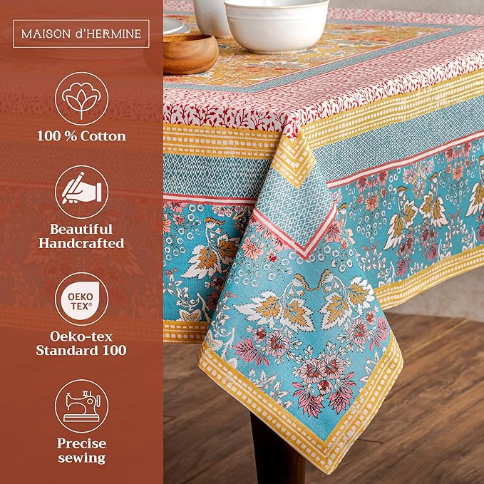 Maison d' Hermine Table Cloth Rectangle Table 100% Cotton 70 x 140 Inches Tablecloth Reusable Decorative for Dining Room Farmhouse Home Valentines Day Decorations Spring Summer - Marquise