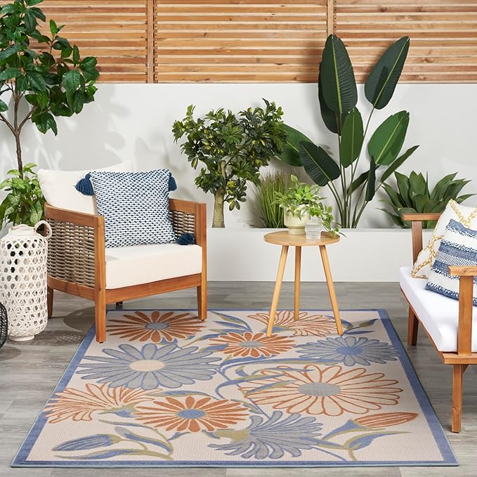 Nourison Home Aloha Beige Multicolor 3'6" x 5'6" Area Rug - Easy Clean, Non Shedding, Bed Room, Living Room, Dining Room, Kitchen (4' x 6')