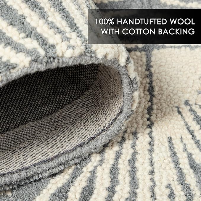 Nicole Miller New York Kendall Fluted Geo Handcrafted Runner Area Rug, 100% Wool Rug, Grey, 2'5"x7"